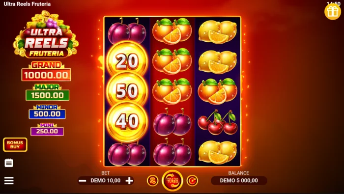 Ultra Reels Fruteria - hlavná herná obrazovka 3x5