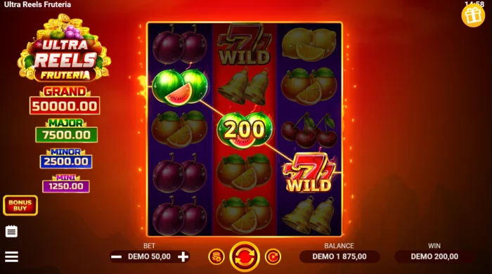 Ultra Reels Fruteria - výherná línia so zlatou sedmičkou